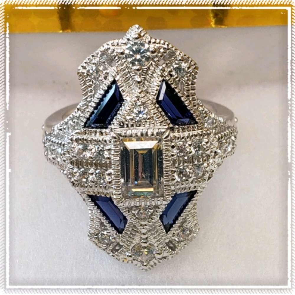 Vintage style simulated diamond, sapphire ring
